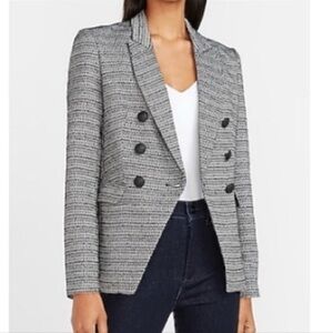 NWT Express Gray Double-Breasted Tweed Blazer